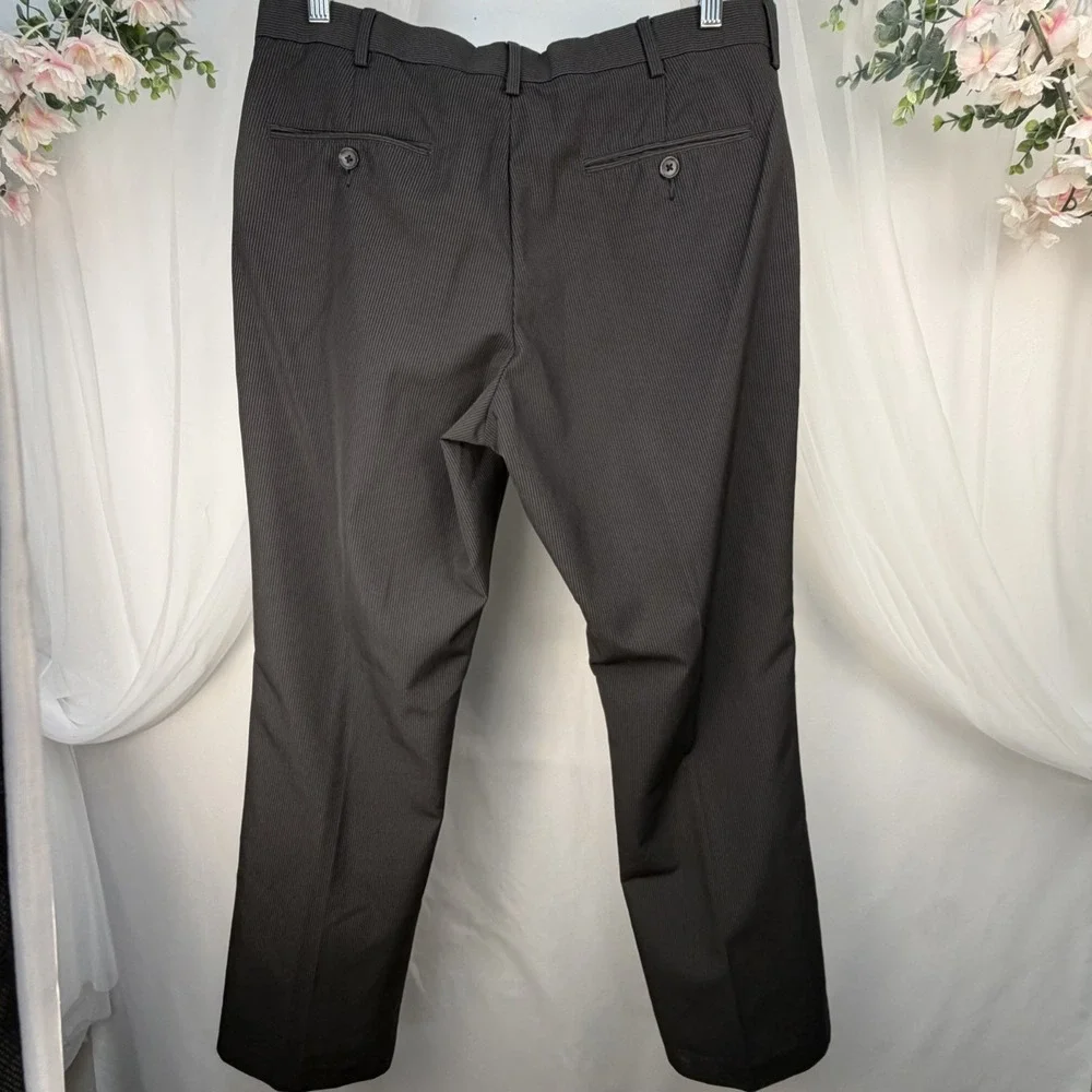 Perry Ellis Portfolio Mens Pinstripe Dress Pants Black Size 34 x 30 Straight Leg
